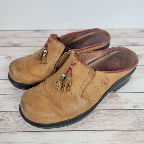 Ariat Womens Mendocino Tassel Leather Western Slip On Mule Clogs Size 8.5 - Picture 1 of 16